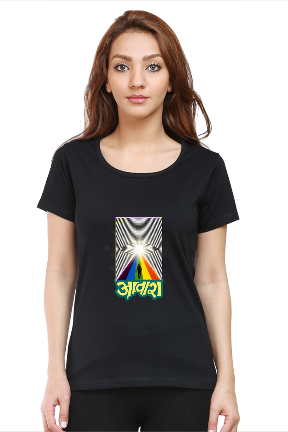 Women's Aawara Black Half Sleeve T-Shirt