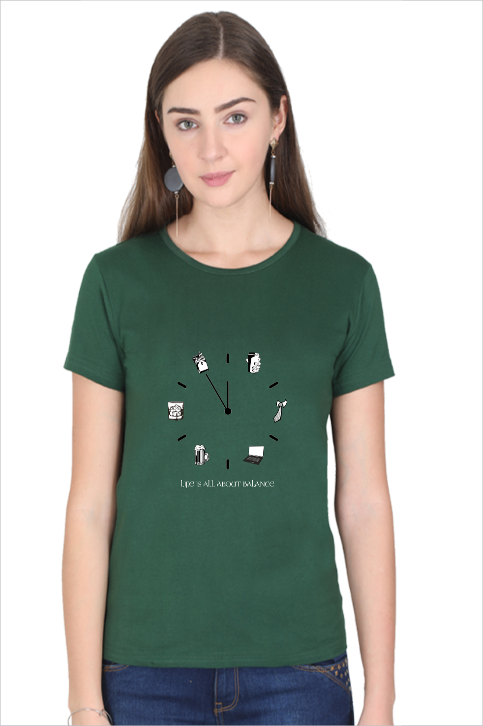 Women's All About Balance Bottle-Green Half Sleeve T-Shirt