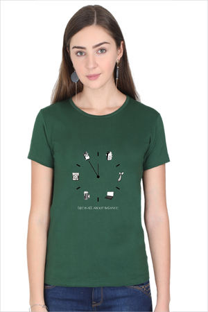 Women's All About Balance Bottle-Green Half Sleeve T-Shirt