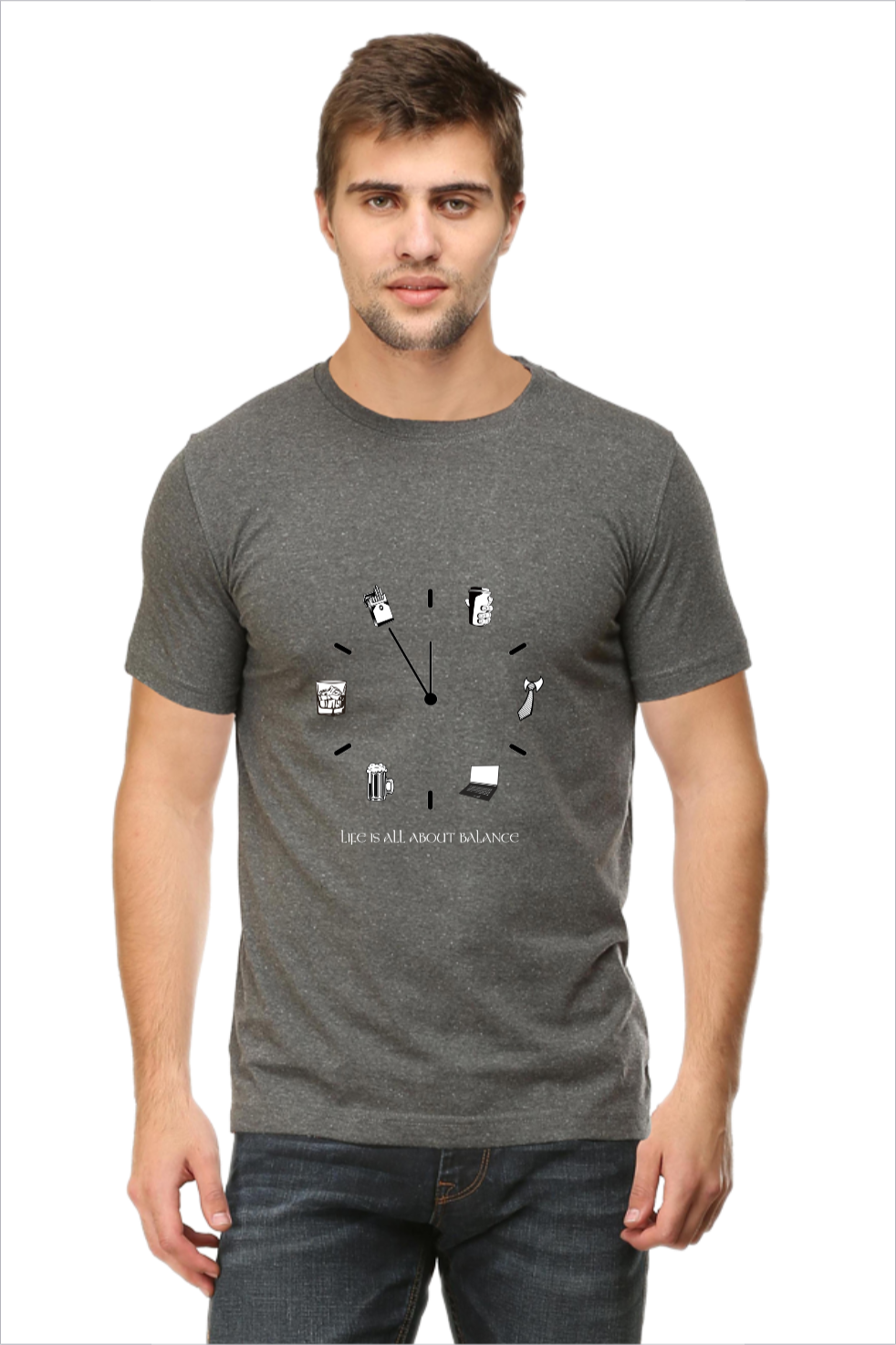 Men's All About Balance Charcoal-Grey Half Sleeve T-Shirt