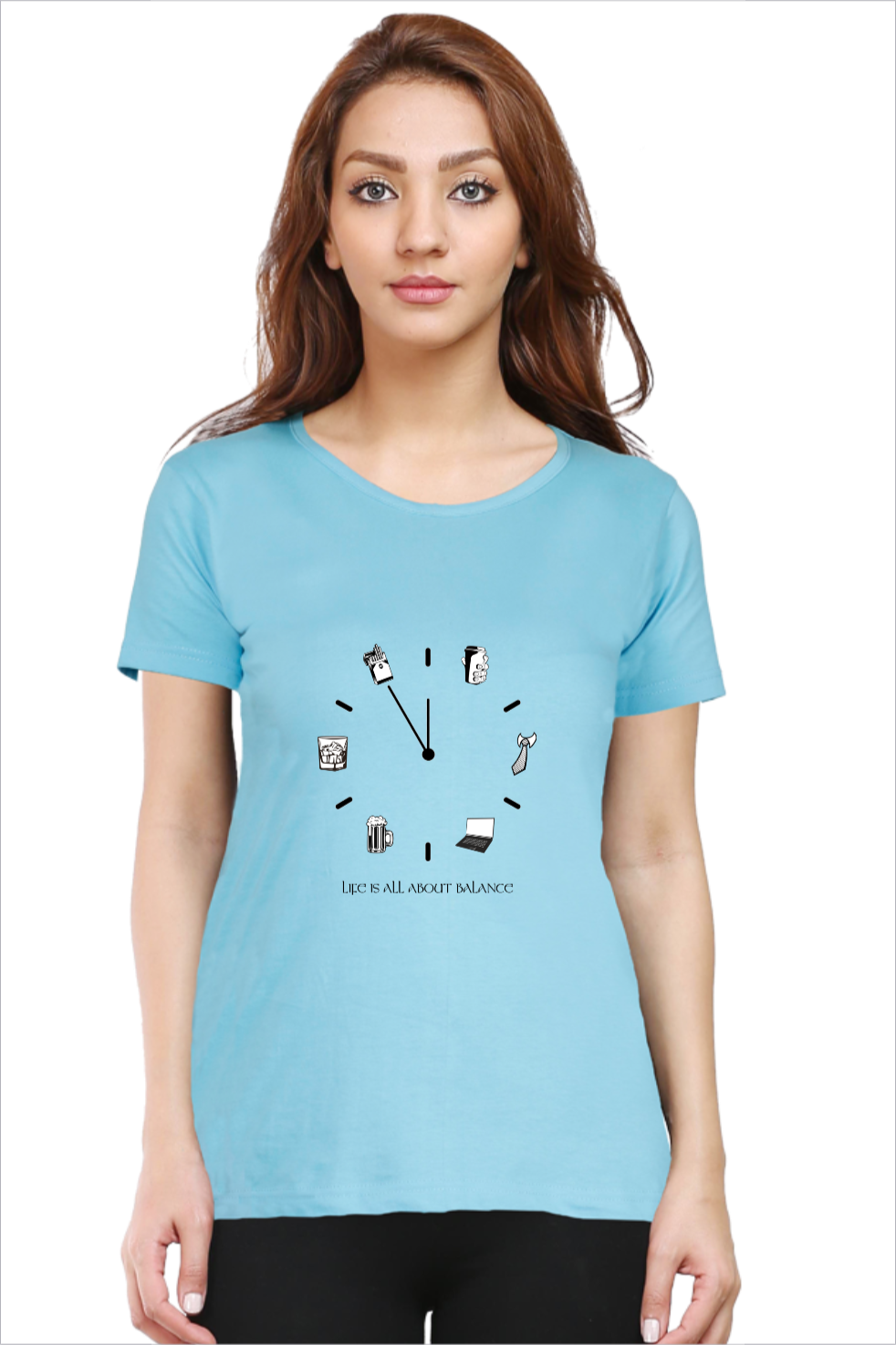 Women's All About Balance Sky-Blue Half Sleeve T-Shirt