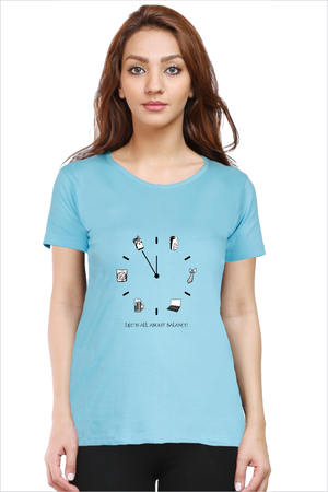 Women's All About Balance Sky-Blue Half Sleeve T-Shirt