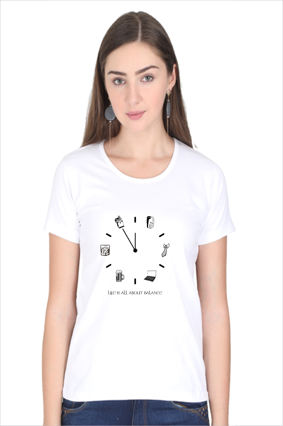 Women's All About Balance White Half Sleeve T-Shirt