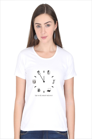 Women's All About Balance White Half Sleeve T-Shirt