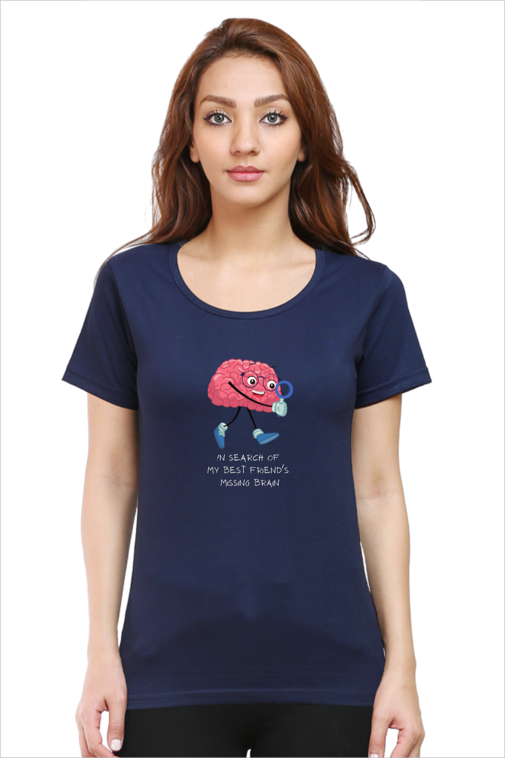 Women's Bestee's Brain Navy Blue Half Sleeve T-shirt