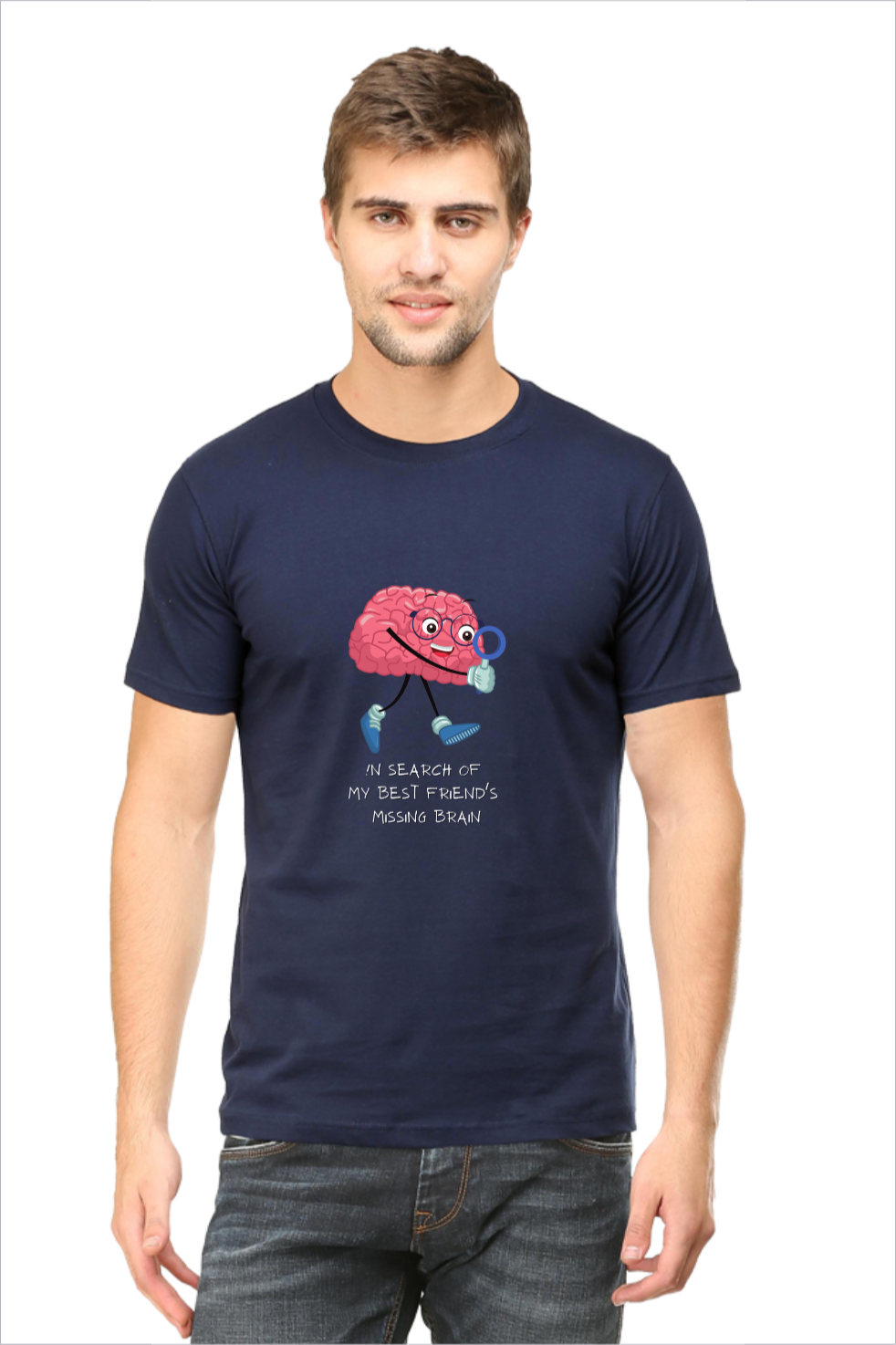 Men's Bestee's Brain Navy Blue Half Sleeve T-shirt