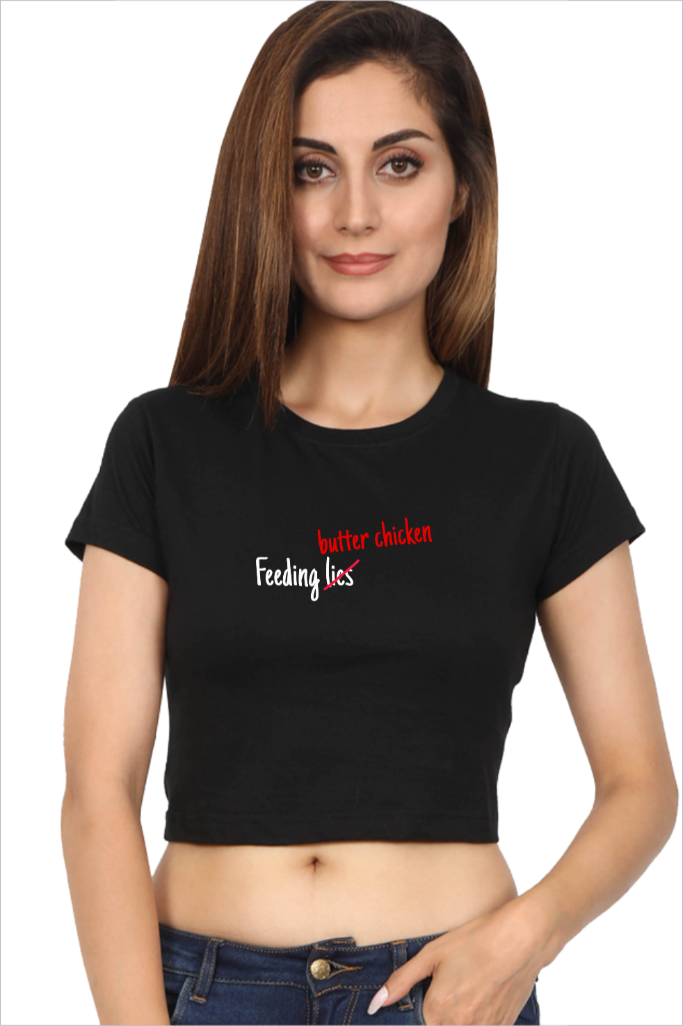 Women's Butter Chicken over Lies Black Crop Top