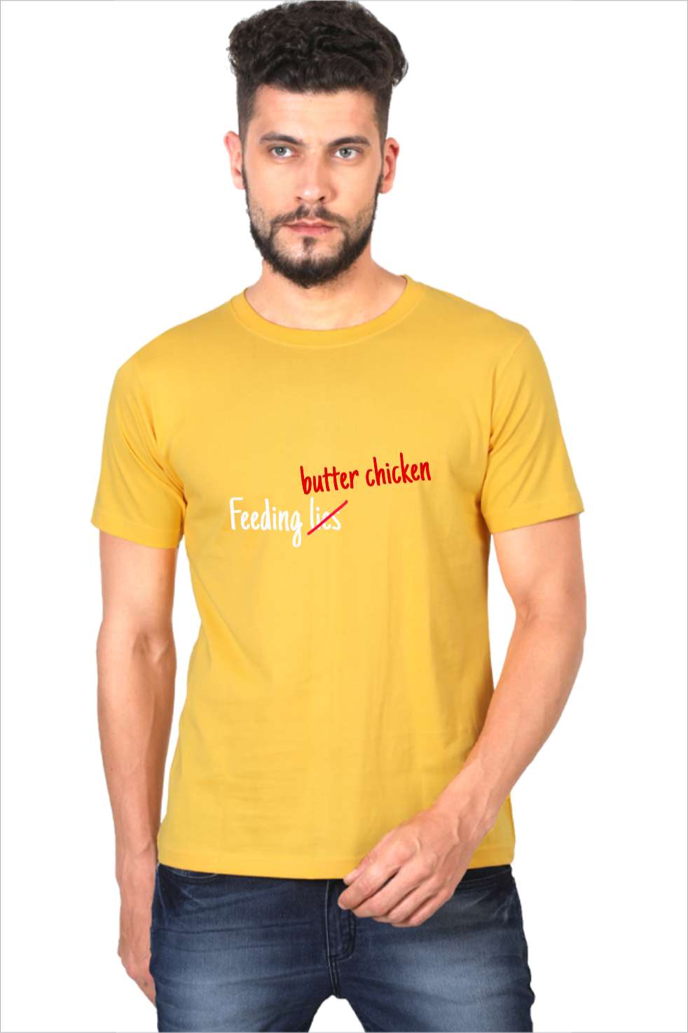 Men's Butter Chicken over Lies Golden-Yellow Half Sleeve T-Shirt