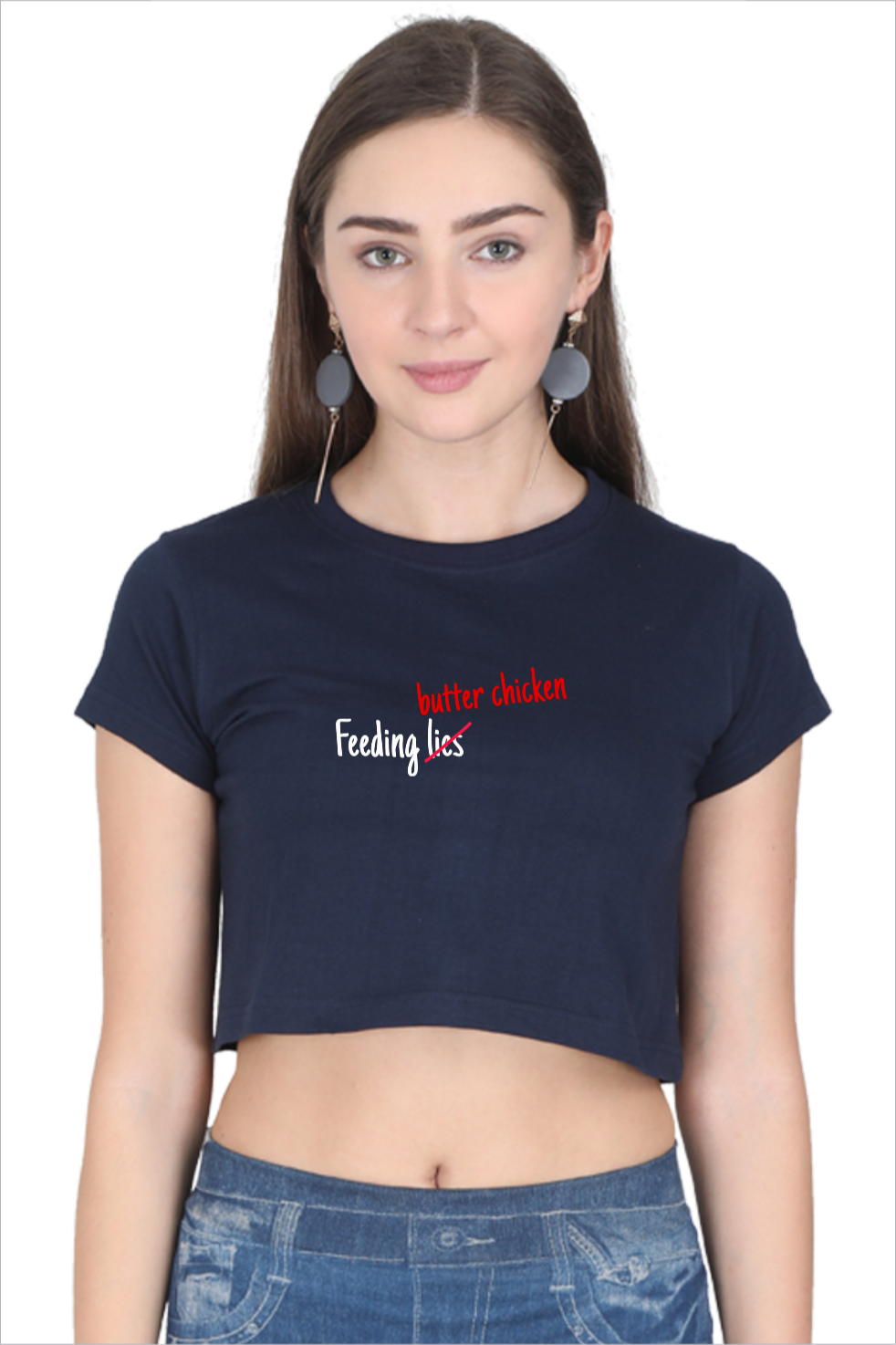 Women's Butter Chicken over Lies Navy-Blue Crop Top