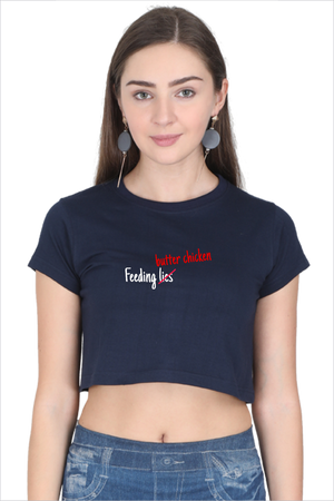 Women's Butter Chicken over Lies Navy-Blue Crop Top