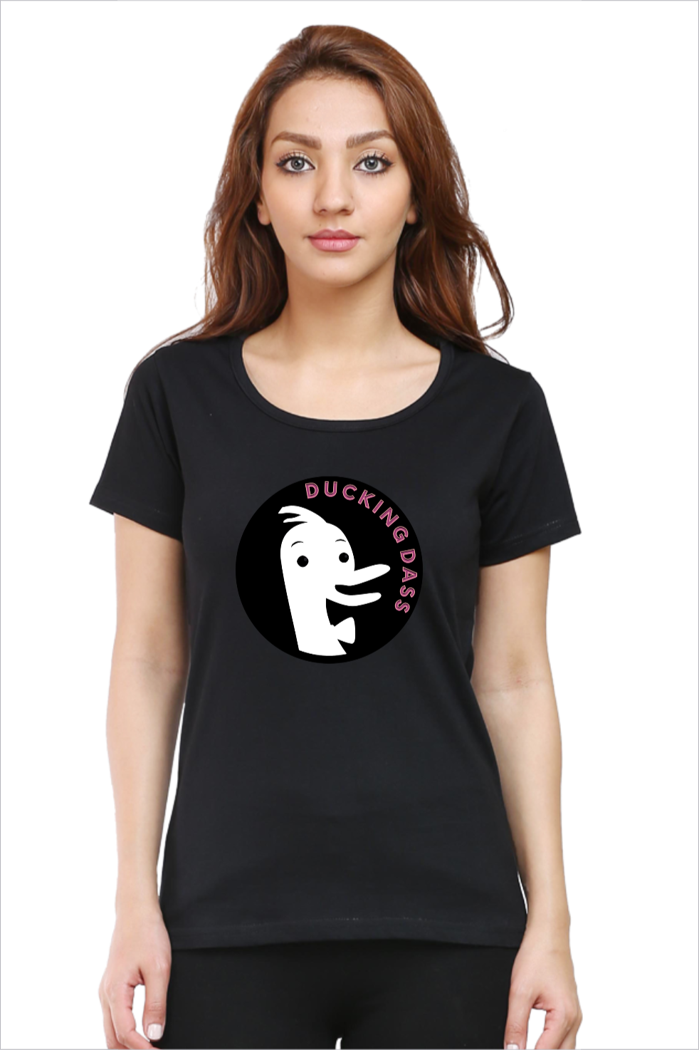Women's Ducking Dass Black Half Sleeve T-shirt