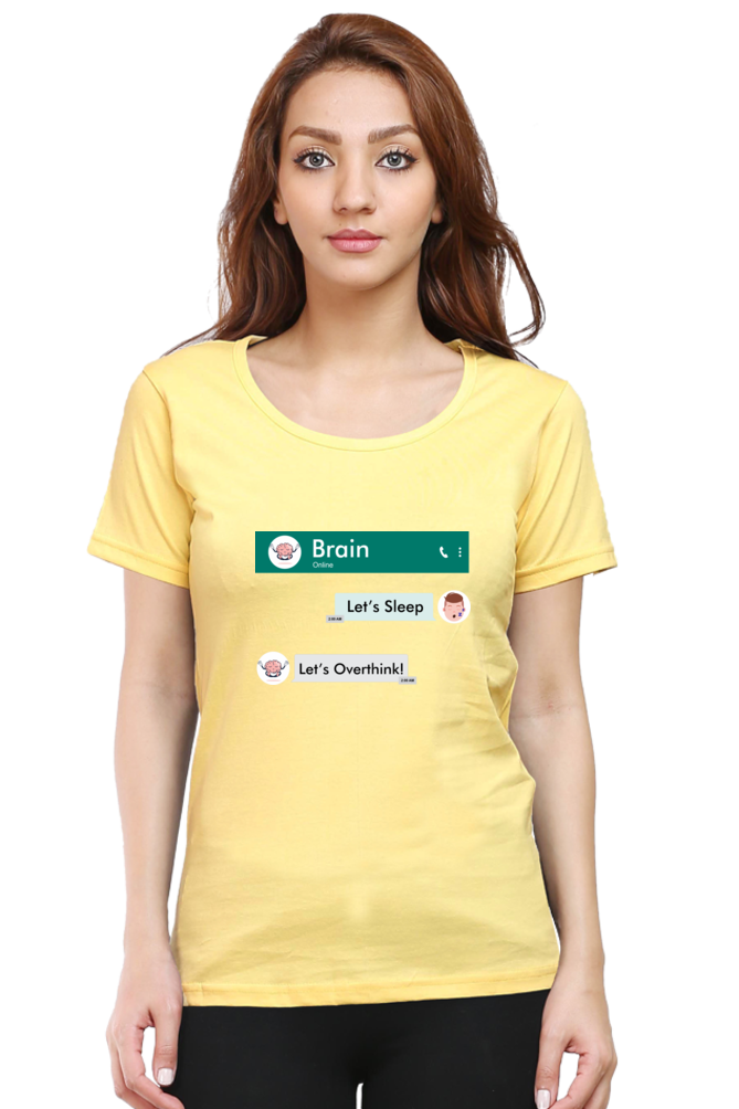 Women's Overthinking Brain Yellow Half Sleeve T-Shirt