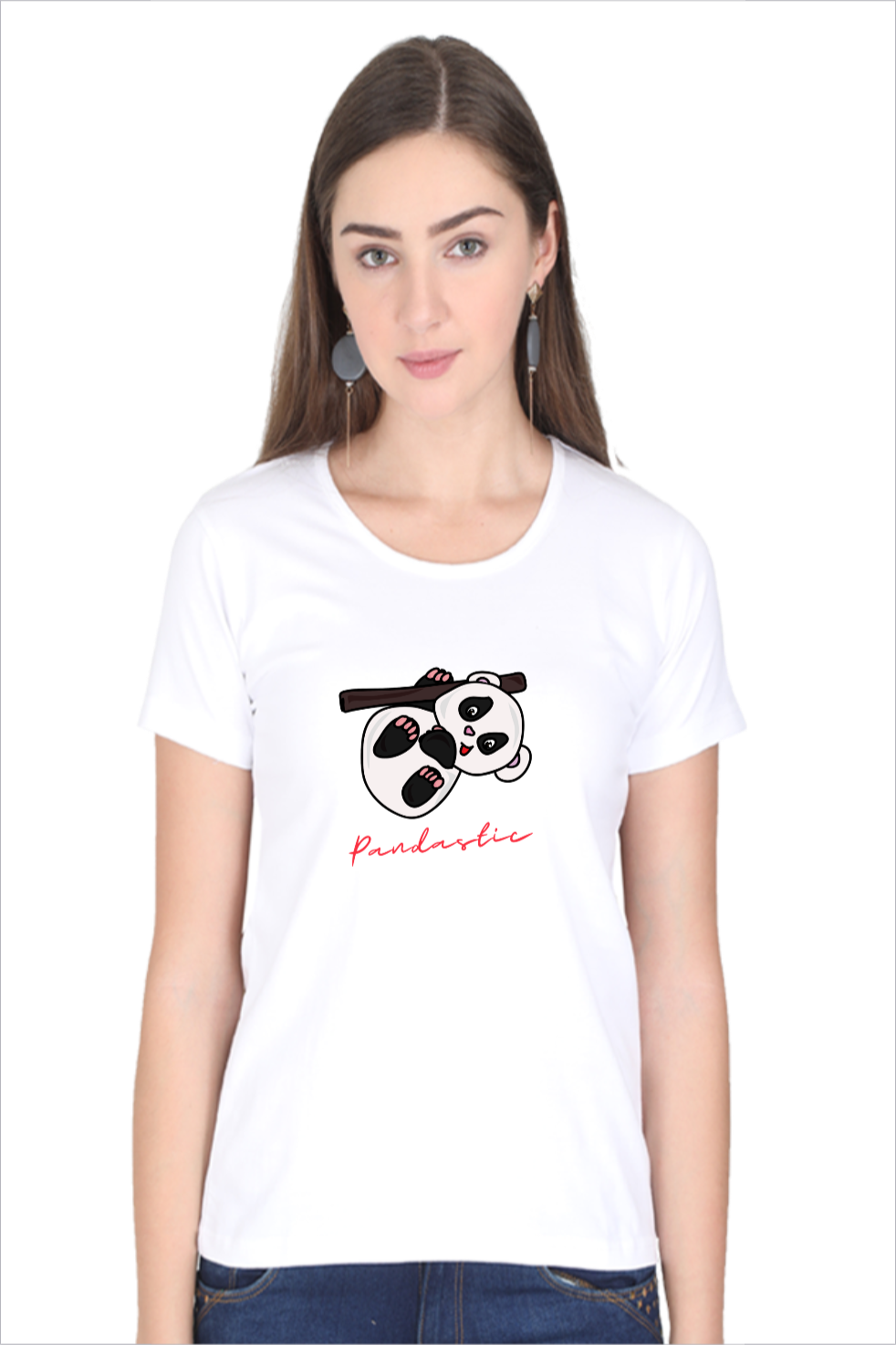 Women's Pandastic White Half Sleeve T-Shirt