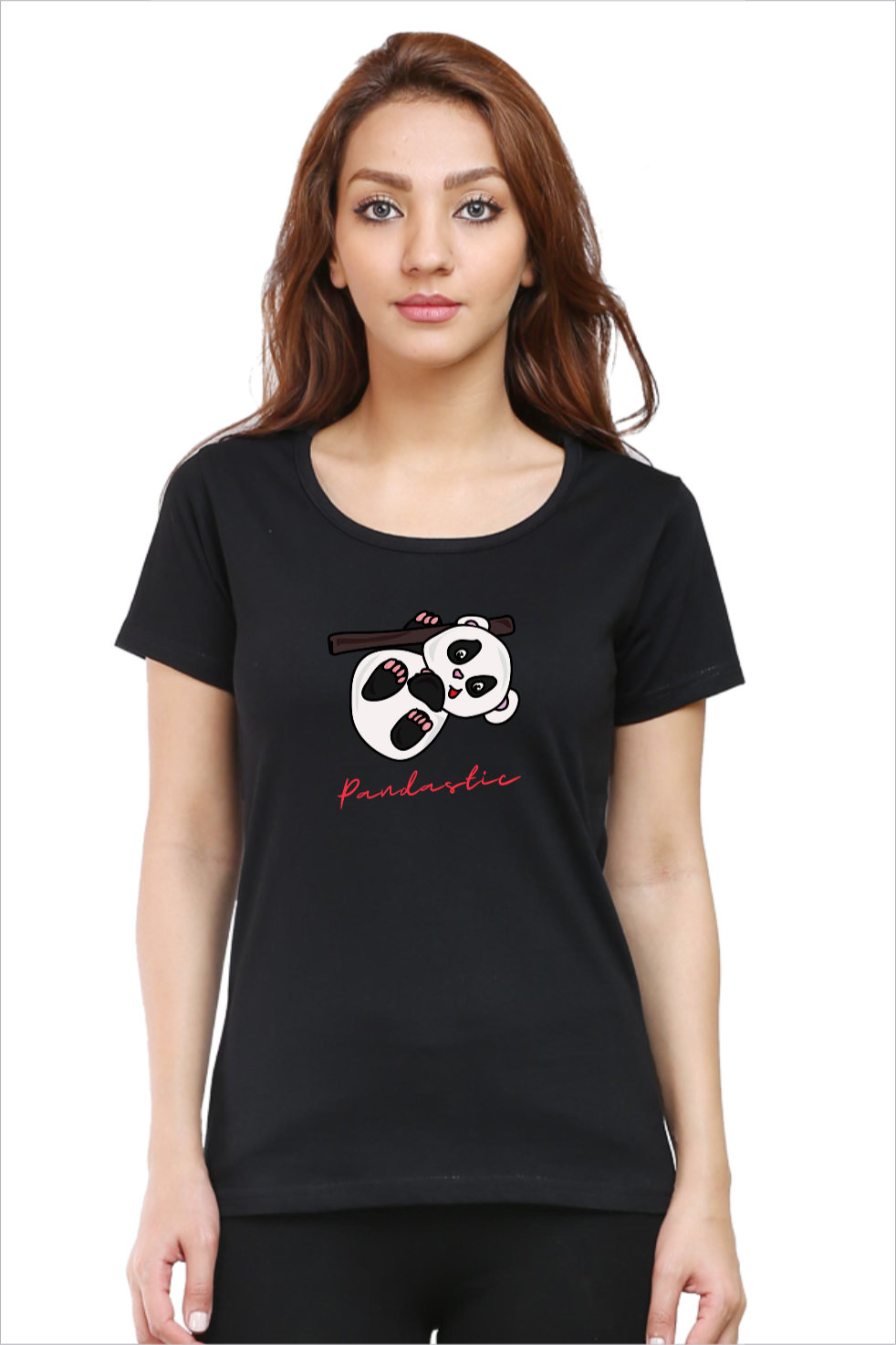 Women's Pandastic Black Half Sleeve T-Shirt