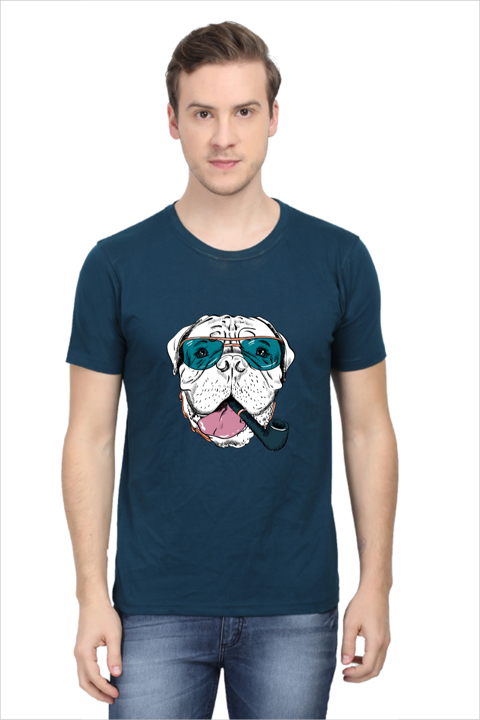 Men's Dope Dog Petrol-Blue Half Sleeve T-Shirt