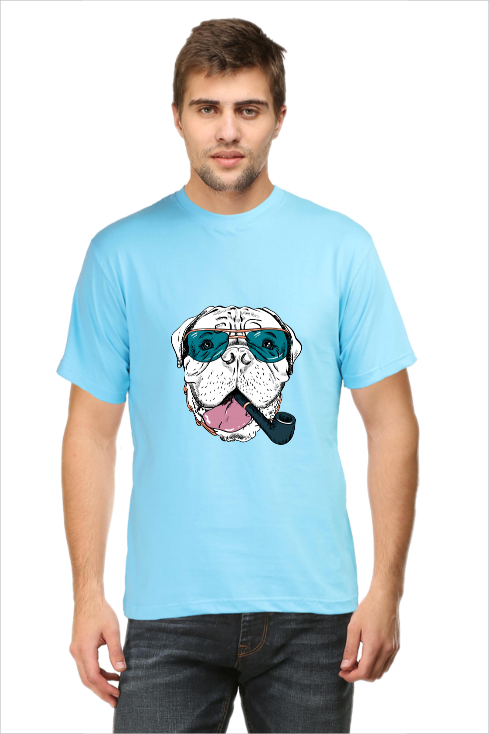 Men's Dope Dog Sky-Blue Half Sleeve T-Shirt