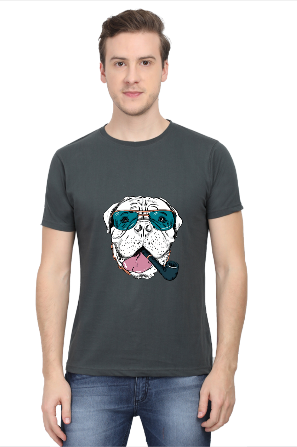 Men's Dope Dog Steel-Grey Half Sleeve T-Shirt